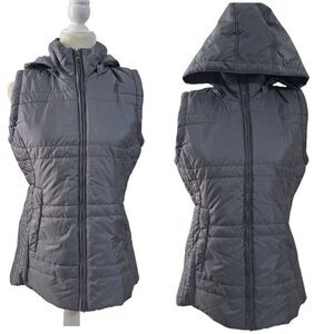 New York & Co Women's Grey Hooded Puffer Vest Fall Winter Outdoor Sz Small